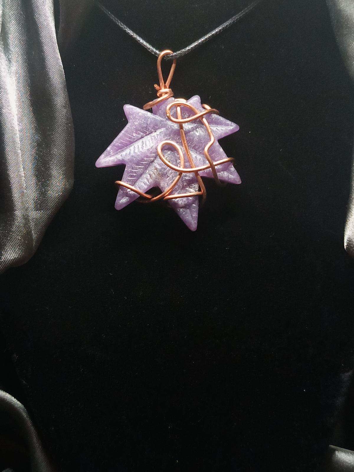 Hand Wrapped Lepidolite Leaf Pendant